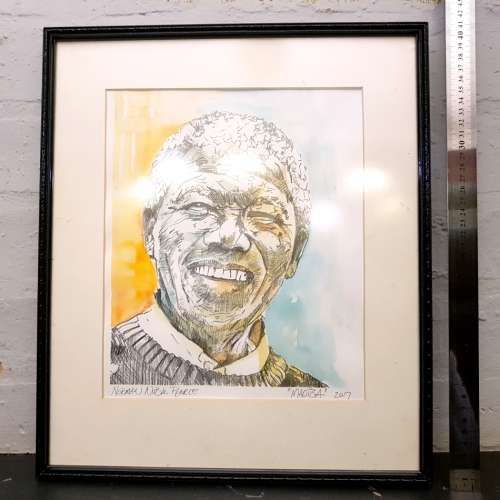 Framed Original Madiba Watercolor By Norman Pearce (400mm x 300mm)
