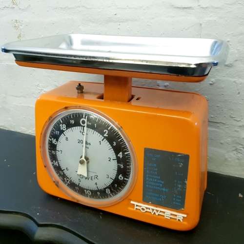 Vintage Retro Orange Tower Kitchen Scale and Chrome Bowl!!!