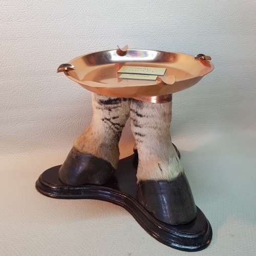 Rare!!! Vintage Mounted Zebra Hoof and Copper Trophy!!!