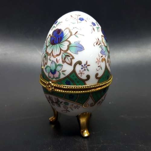 Highly Decorative Porcelain Faberge Style Trinket Box Egg