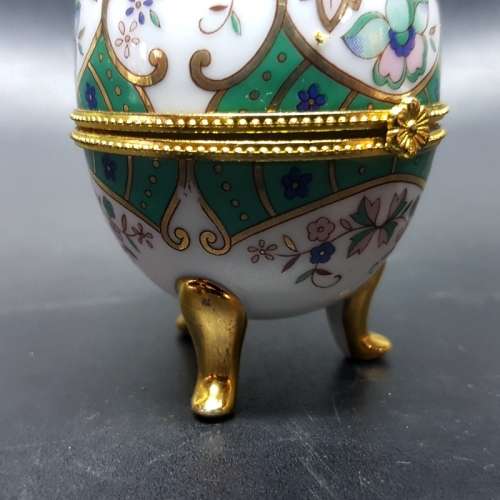 Highly Decorative Porcelain Faberge Style Trinket Box Egg