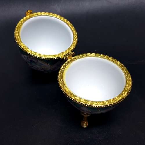Highly Decorative Porcelain Faberge Style Trinket Box Egg