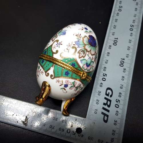 Highly Decorative Porcelain Faberge Style Trinket Box Egg