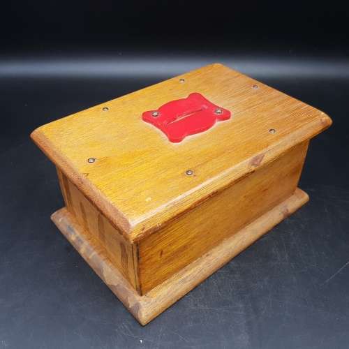 Original Vintage Hand Crafted Wood Money Collection Box!!!!!