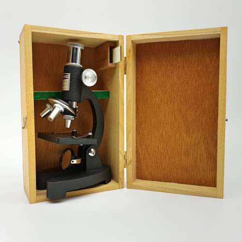 Original Cast Metal Japanese Mini Microscope in Wood Box!!!