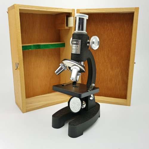 Original Cast Metal Japanese Mini Microscope in Wood Box!!!