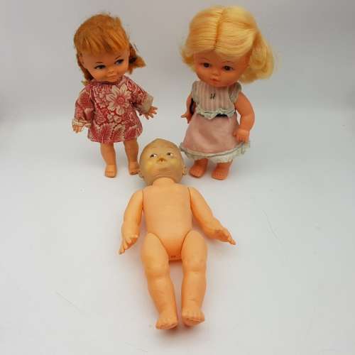 Three Vintage Hard Plastic Dolls, made in Hong Kong!!!