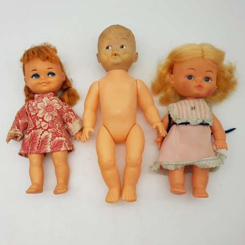 Three Vintage Hard Plastic Dolls, made in Hong Kong!!!