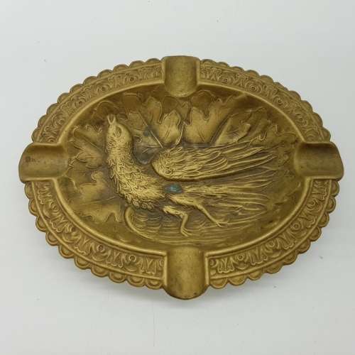 Large Antique Highly Decorative Cast Brass Ashtray