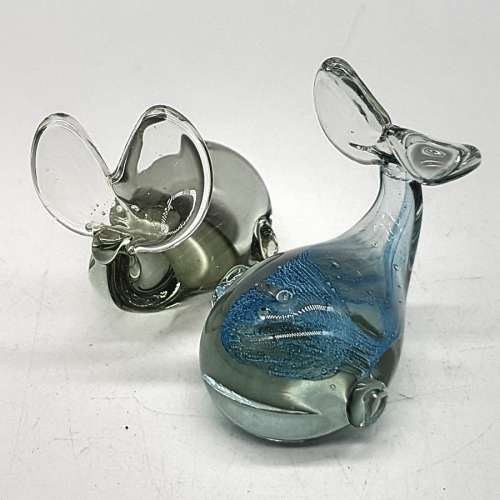 Two Small Hand Blown Glass Whale Paperweights!!!