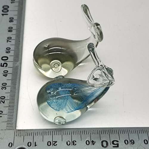 Two Small Hand Blown Glass Whale Paperweights!!!