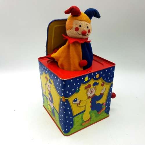 Large lithographed Tinplate Jack in The Box (Working!!!)