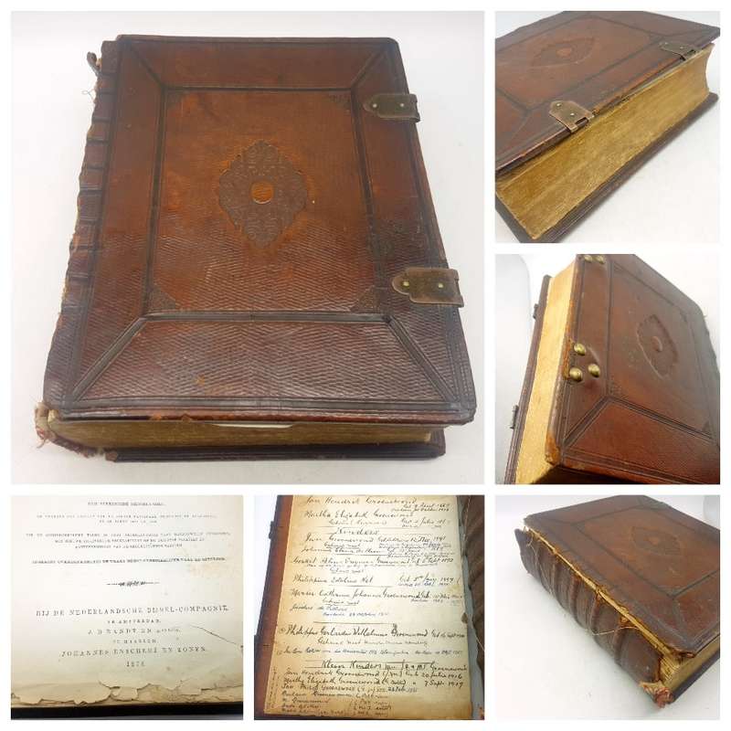 RARE!!! 1874 Large Antique Leather Bound Dutch Family "Bijbel" !!!