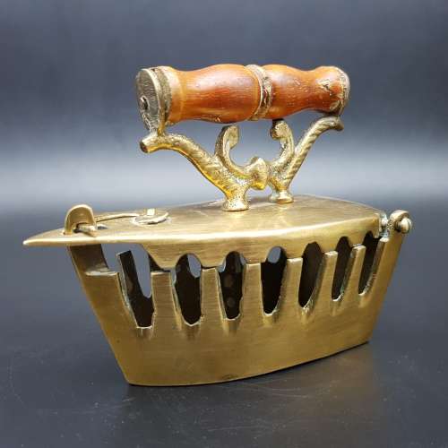 Small Vintage Cast Brass and Wood Handled Coal Iron!!!