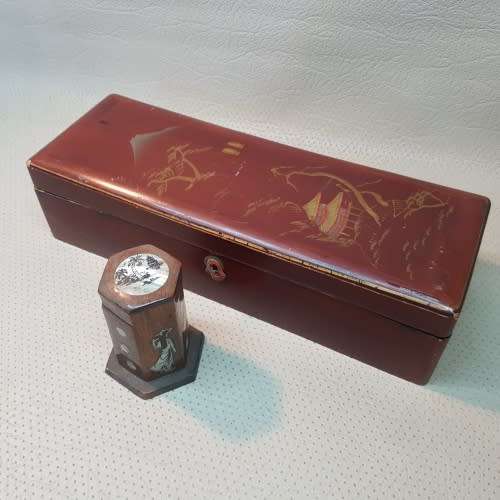 Highly Detailed Oriental Laquered and Inlay Wood Box Combo !!!