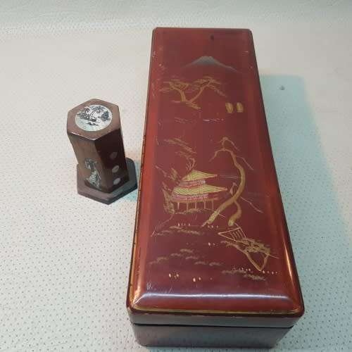 Highly Detailed Oriental Laquered and Inlay Wood Box Combo !!!