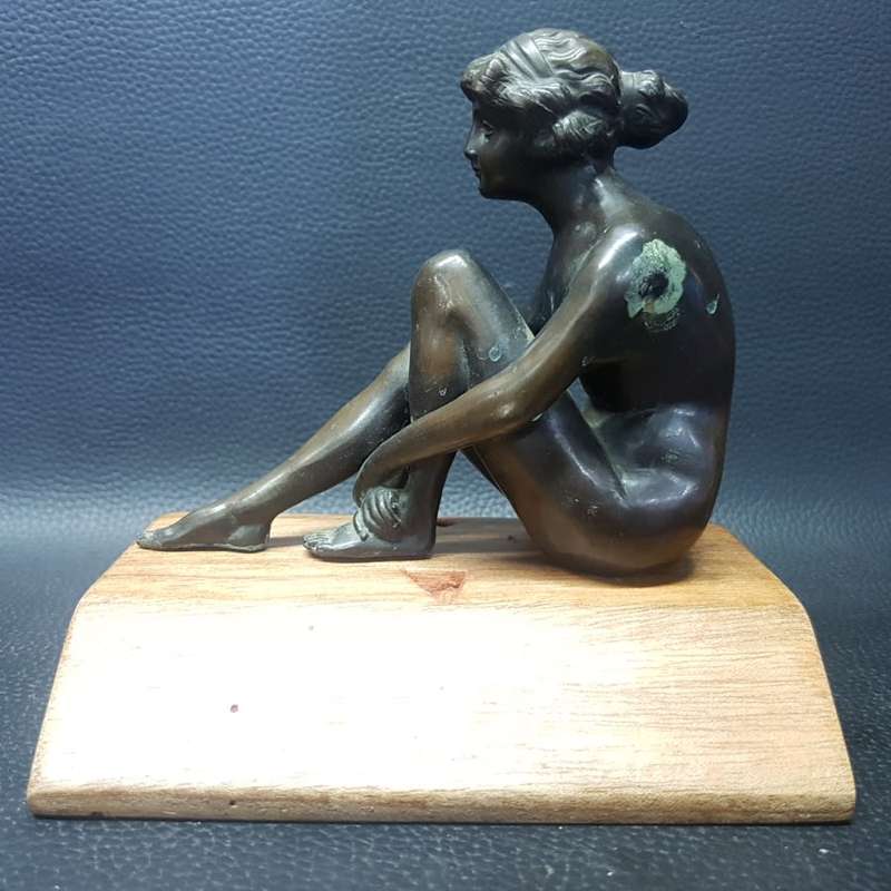 Original 1920's Nude Bronze Figurine on Wood Base (Unsigned)