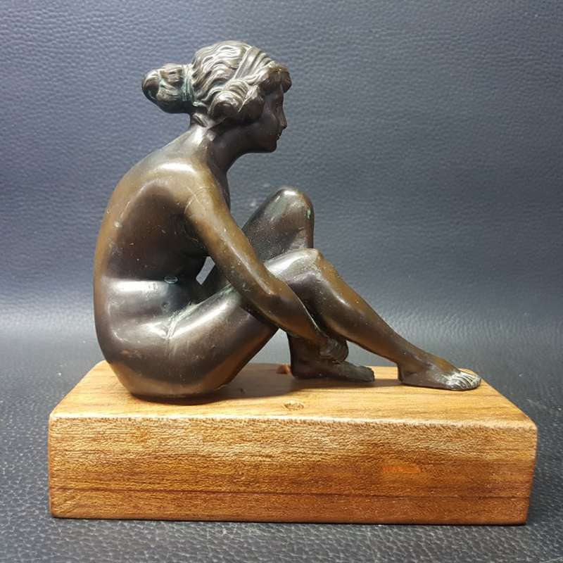 Original 1920's Nude Bronze Figurine on Wood Base (Unsigned)