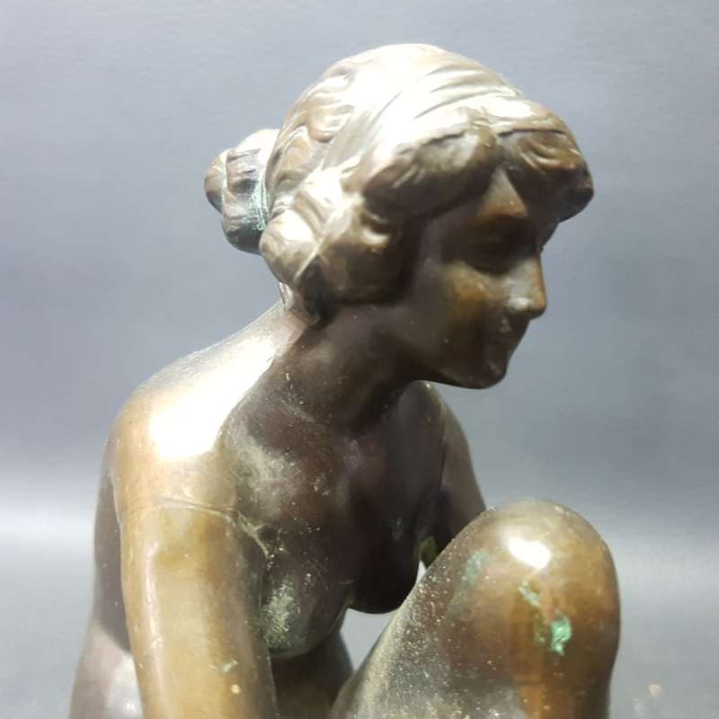 Original 1920's Nude Bronze Figurine on Wood Base (Unsigned)