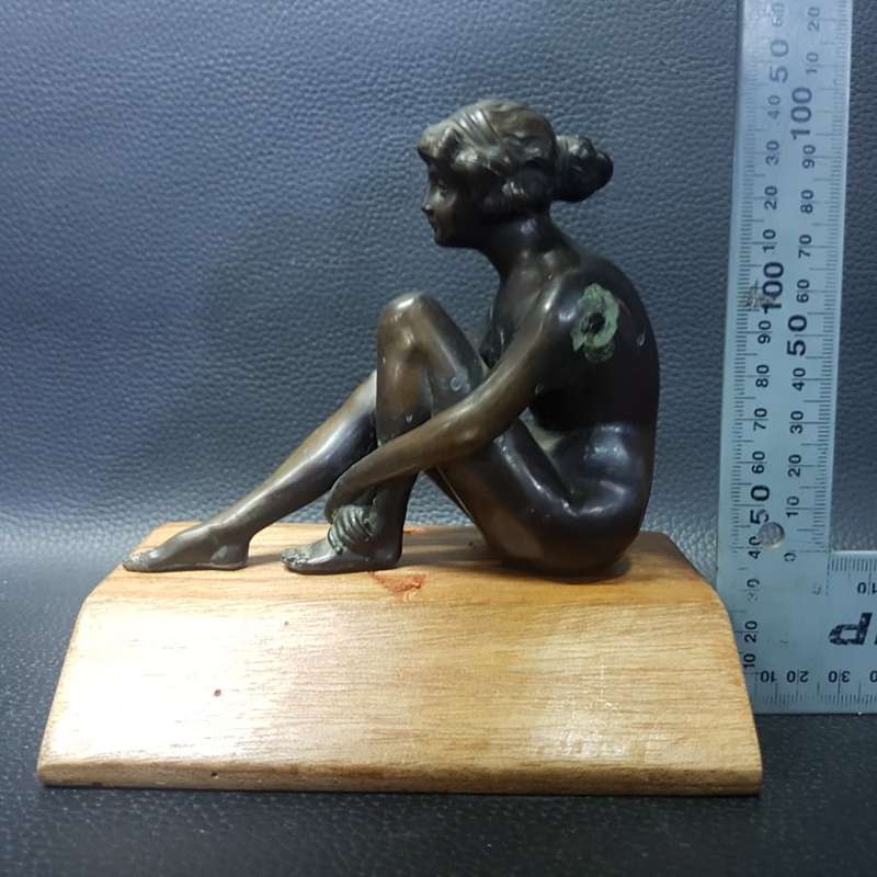 Original 1920's Nude Bronze Figurine on Wood Base (Unsigned)