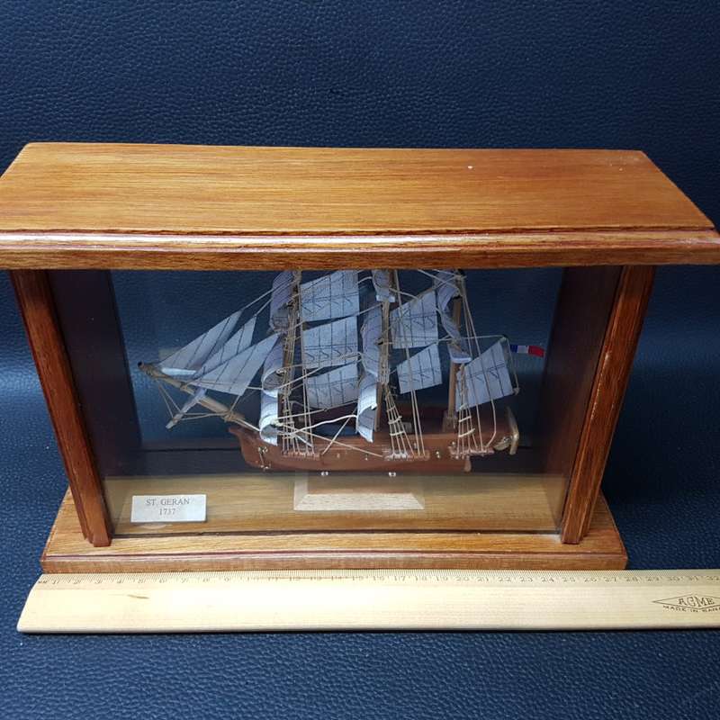 Original Hand Crafted St Geran (1737) Glass and Wood Cased Ships Model!!!