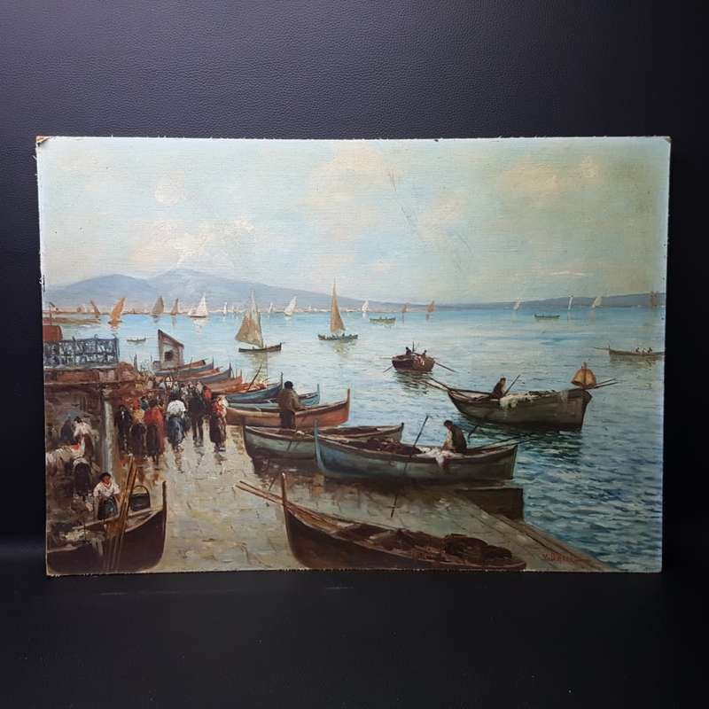 RARE!!! Large Signed D'Auria - Bay Of Naples (Oil on Canvas on Board)