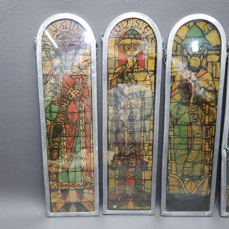Collection of Religious Icons Between Glass Framed in Pewter (Bid for all, damage on 2)