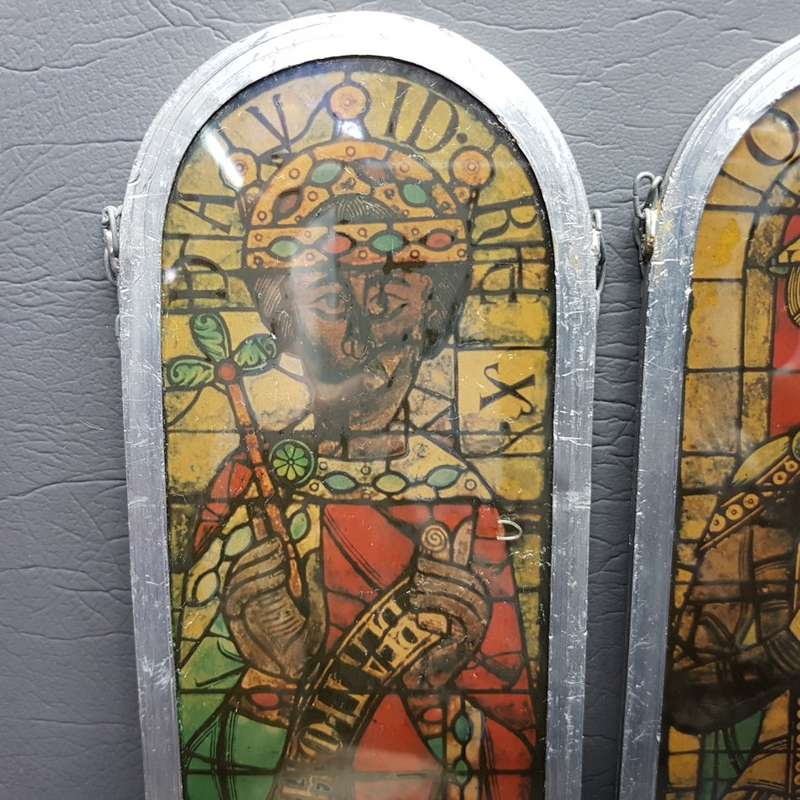 Collection of Religious Icons Between Glass Framed in Pewter (Bid for all, damage on 2)
