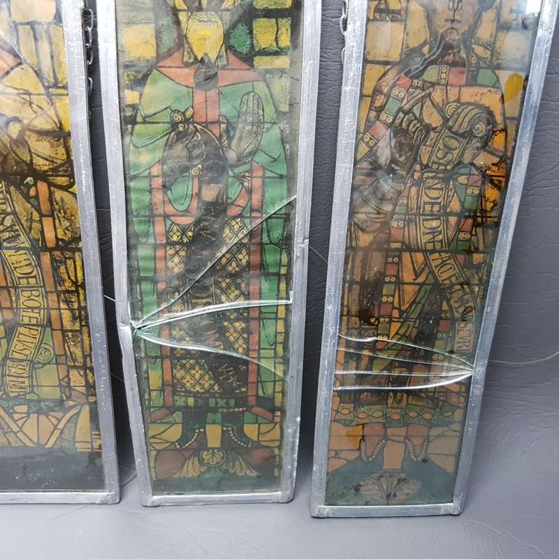 Collection of Religious Icons Between Glass Framed in Pewter (Bid for all, damage on 2)