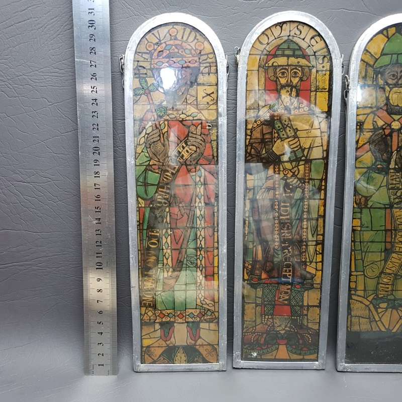 Collection of Religious Icons Between Glass Framed in Pewter (Bid for all, damage on 2)