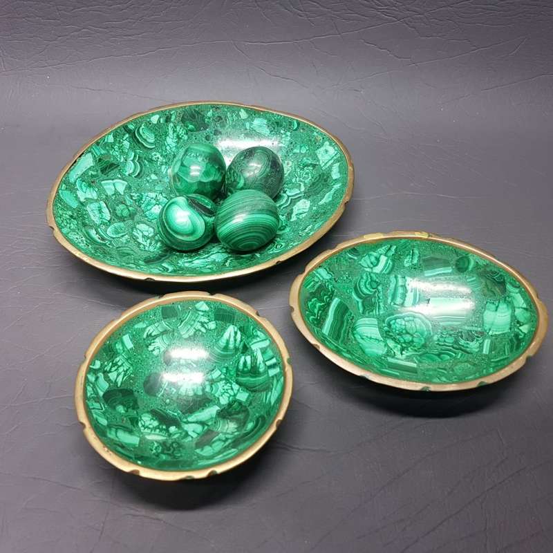 Vintage Malachite and Brass Bowls and Eggs!!! (Bid for all)