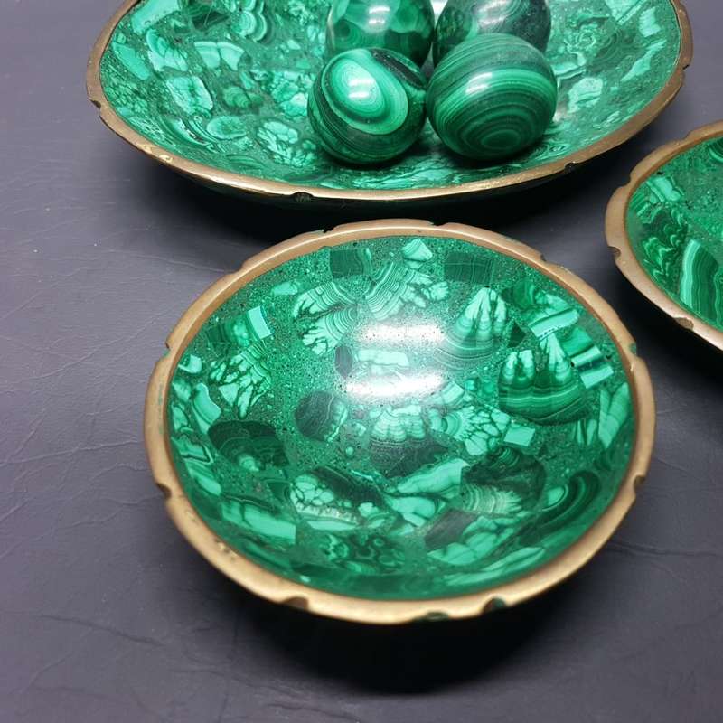Vintage Malachite and Brass Bowls and Eggs!!! (Bid for all)