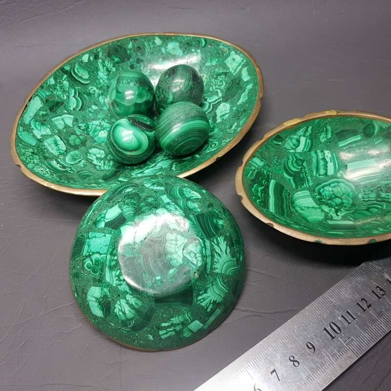 Vintage Malachite and Brass Bowls and Eggs!!! (Bid for all)