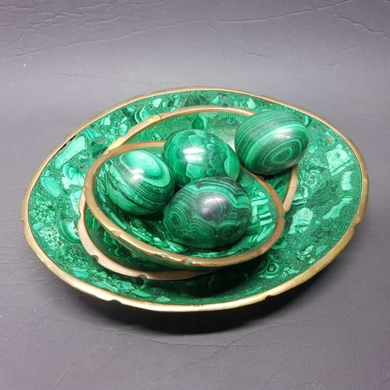 Vintage Malachite and Brass Bowls and Eggs!!! (Bid for all)