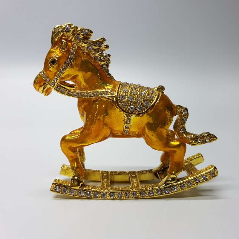 Highly Decorative Enameled Metal Faberge Style Rocking Horse Trinket Box!!!