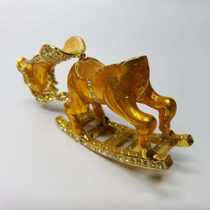 Highly Decorative Enameled Metal Faberge Style Rocking Horse Trinket Box!!!