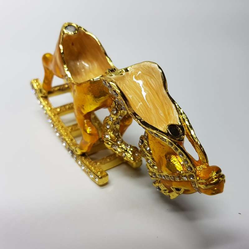 Highly Decorative Enameled Metal Faberge Style Rocking Horse Trinket Box!!!