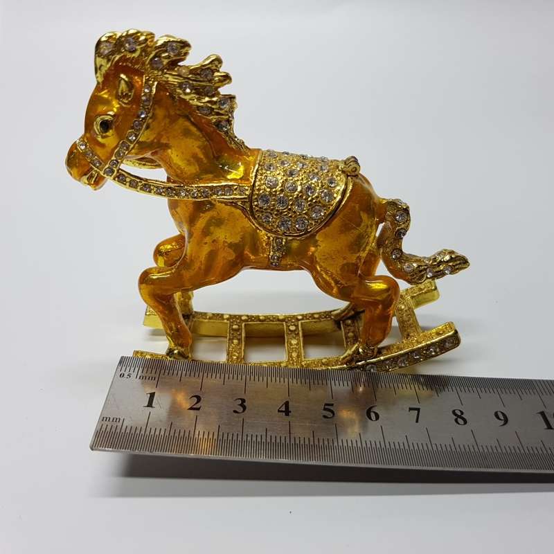 Highly Decorative Enameled Metal Faberge Style Rocking Horse Trinket Box!!!