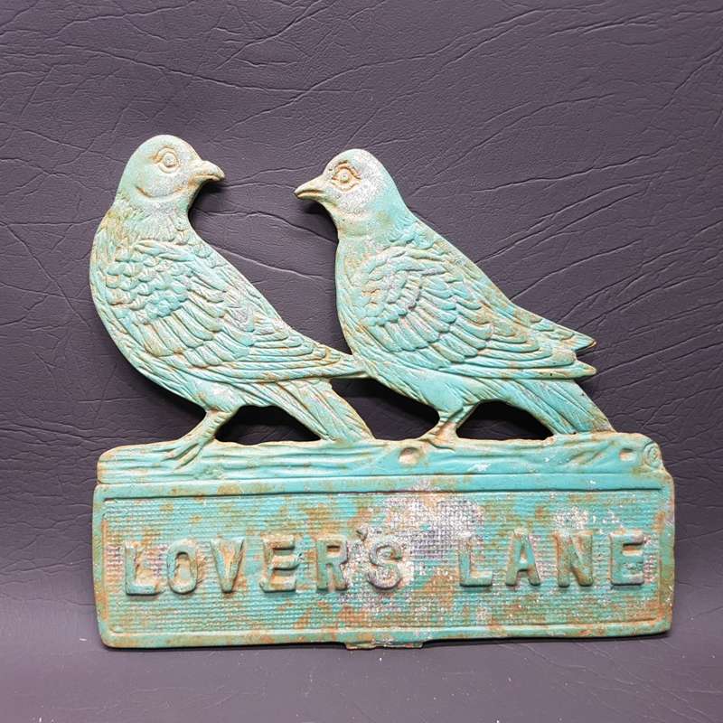 Original Vintage Cast Metal Blue Lover's Lane Double Sided Sign!!!