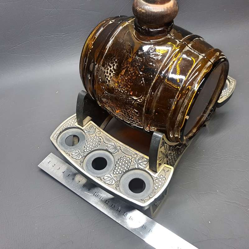 Vintage Glass Wine Barrel Liqueur Decanter on Hard Plastic Stand!!!