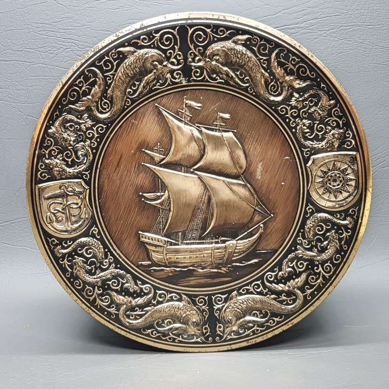 Highly Decorative Vintage Embossed Nautical Themed Footed Biscuit Tin!!!!