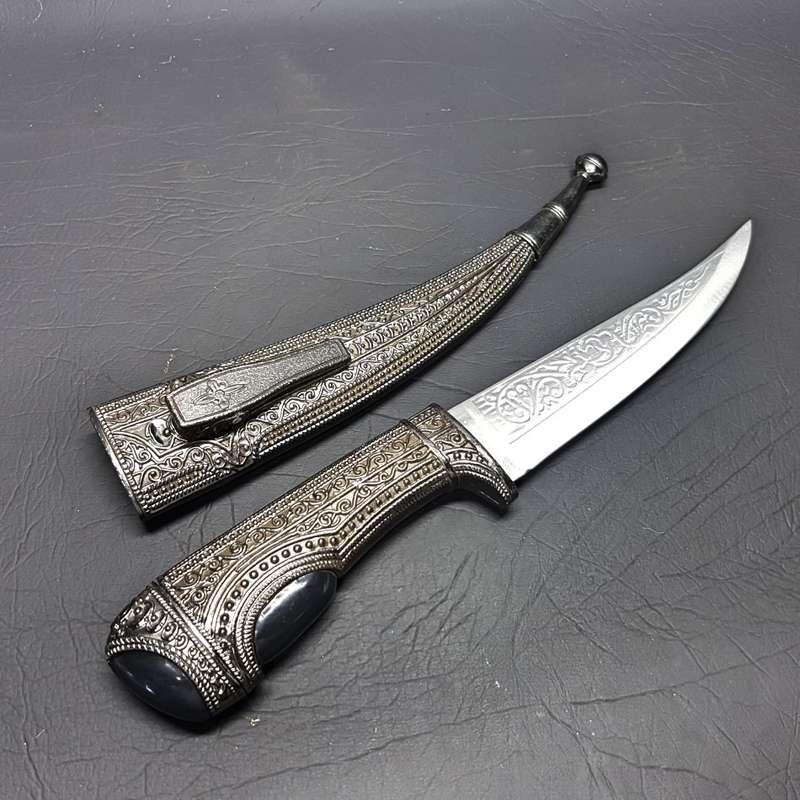 Highly Decorative Middle Eastern Silver metal Dagger and Sheath!!!