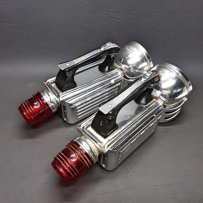 RARE!!! Two Original Chrome 1950's Meyer Trade Mark Signal/Miners Lamps!!! (Bid Per Lamp)