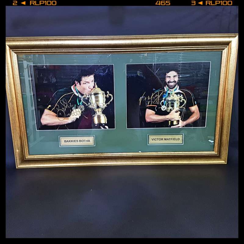 RARE!!! Large Framed and Signed 2007 Rugby World Cup Photos of Bakkies Botha and Victor Matfield