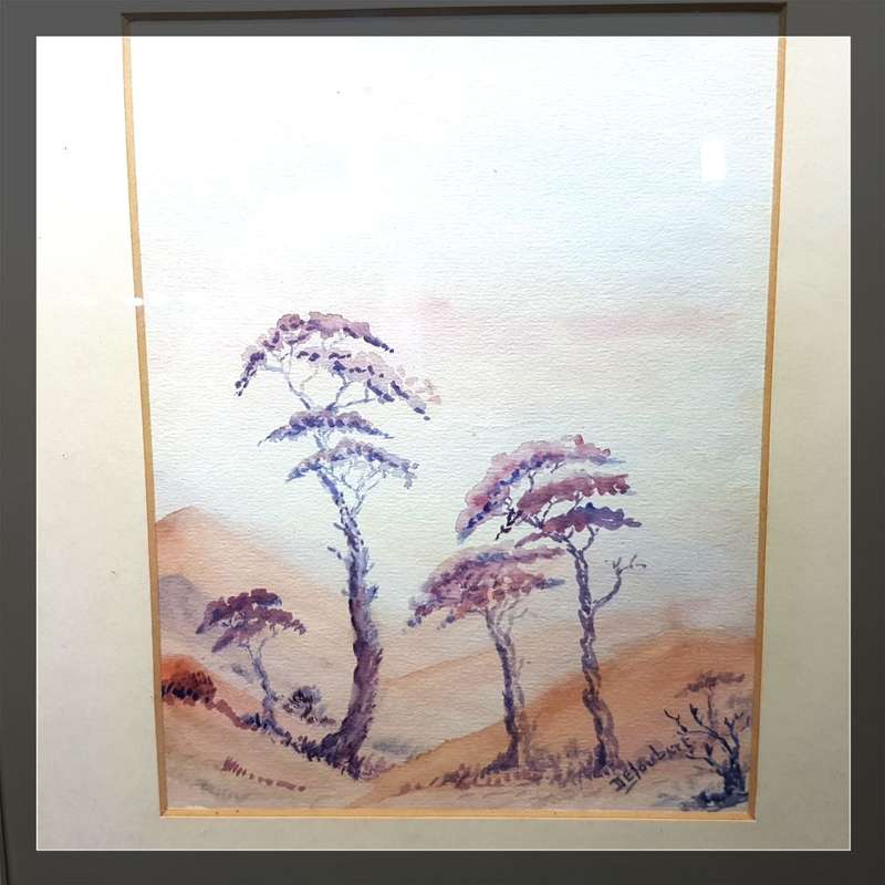 Signed Framed Original  Watercolor Landscape By DE Joubert (350mm x 300mm)