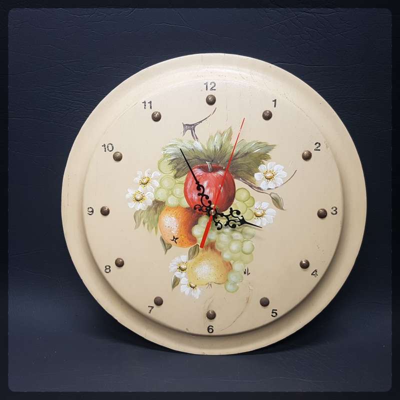 Circular Hand Painted Wood and Brass Wall Clock (Working!!!)