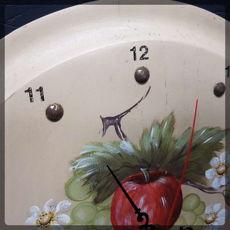 Circular Hand Painted Wood and Brass Wall Clock (Working!!!)