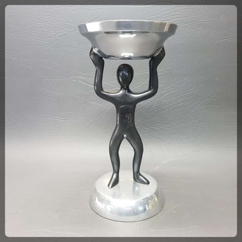 Large Silver Metal Man Holding Candle Stand!!!