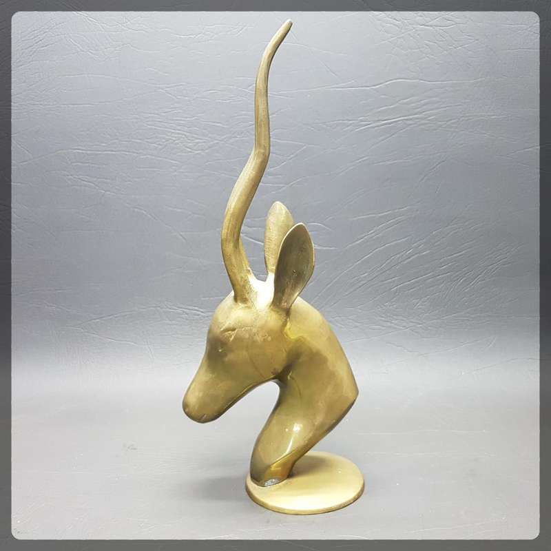 Large Vintage Solid Brass Antelope Head Mantel Stand!!!