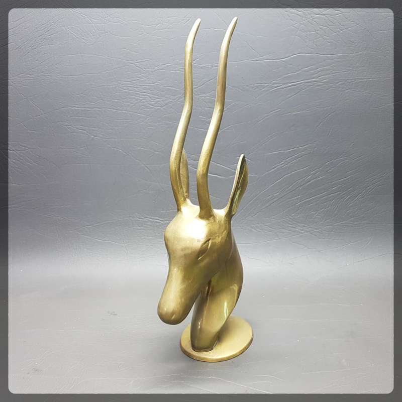 Large Vintage Solid Brass Antelope Head Mantel Stand!!!